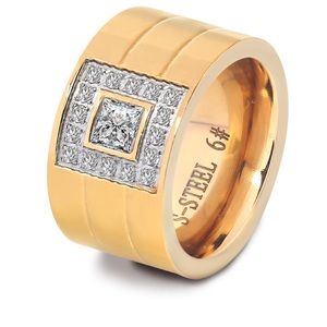 very beautiful ring.  non stainless steel, looks like gold